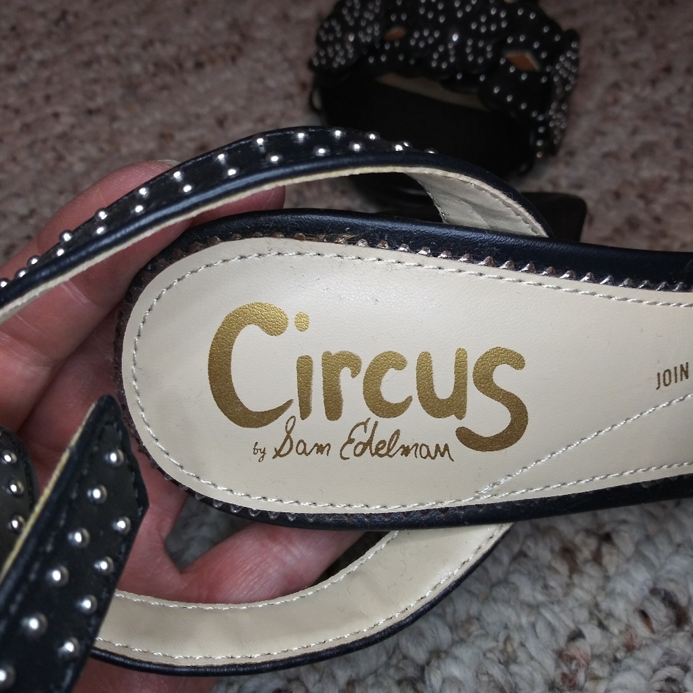 Circus By Sam Edelman Merle Silver Studded Black Floral Faux Leather Heels - Picture 6 of 10